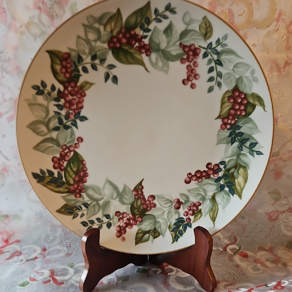 Elegant Holiday Floral Dinner Plate with Gold Rim From Restoration Hardware.